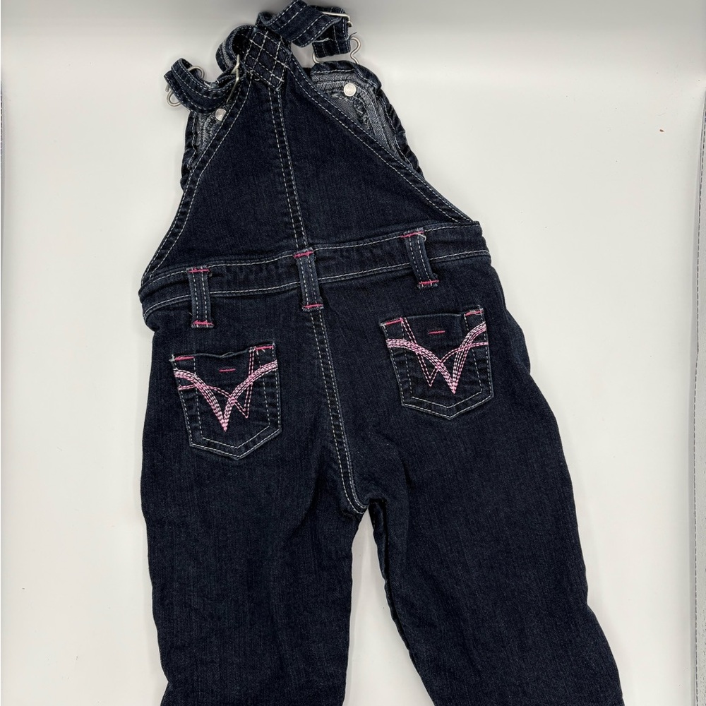 Infant girl Wrangler bib overalls hot pink stitching dark wash denim 3-6 months - Picture 3 of 7